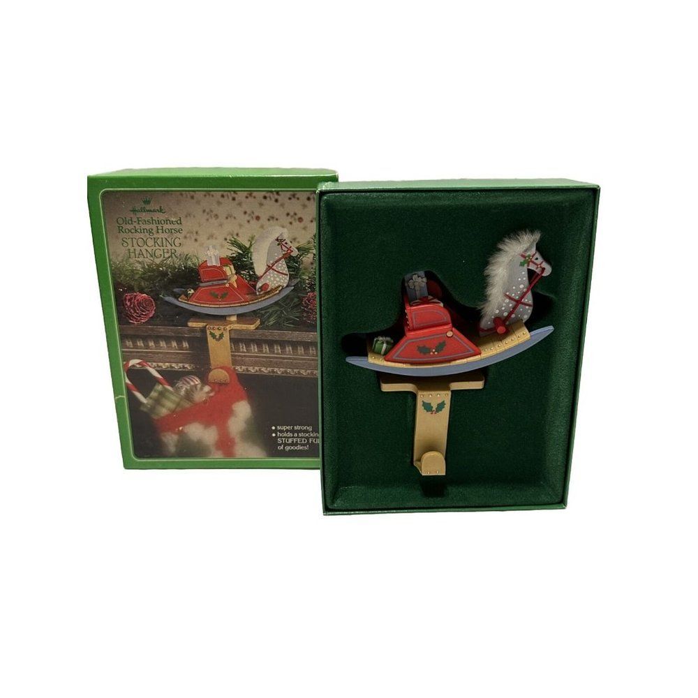 Vintage Hallmark Stocking Hanger Holder Rocking Horse w/ Box Christmas Presents